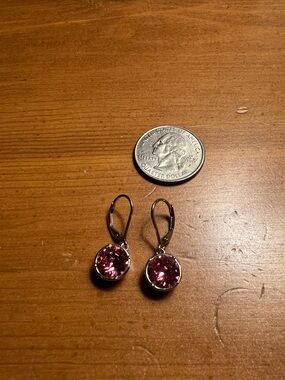 Pink Crystal Drop Leverback Earrings -  Sterling-Tone